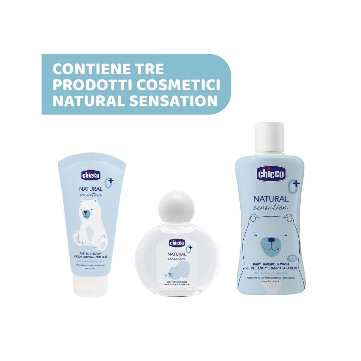 Chicco Natural Sensation Set Detergente Corpo&Capelli 200ml + Crema Corpo 150ml + Acqua Profumata 100ml-4
