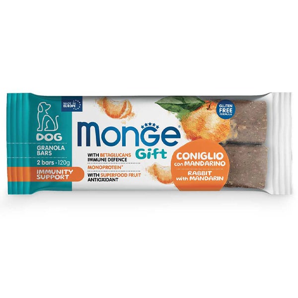 Monge Granola Bars Immunity Support Per Cani Adulti Coniglio Con Mandarino 120g-1