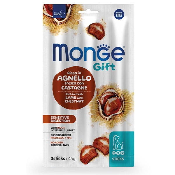 Monge Snack Dog Sticks Adult Sensitive Digestion Ricco In Agnello Fresco Con Castagne 45g-1