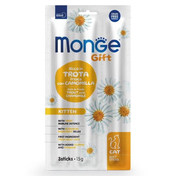 Monge Snack Gift Soft Sticks Kitten Trota Fresca Con Camomilla 45g-1