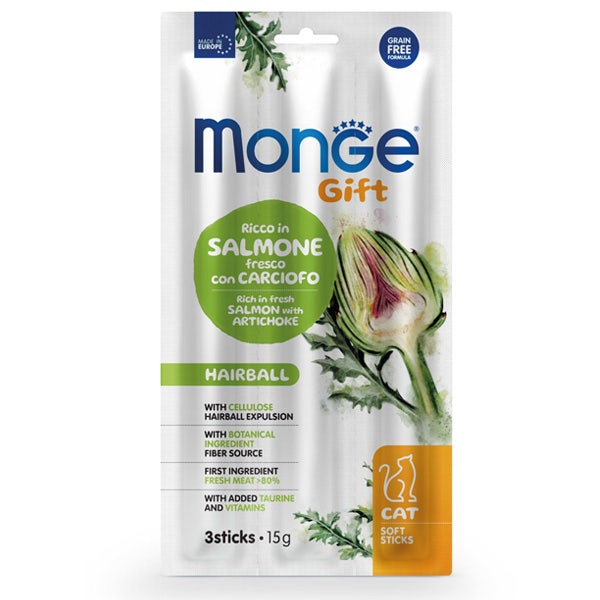 Monge Soft Sticks Hairball Per Gatti Salmone Fresco Con Carciofo 15g-1