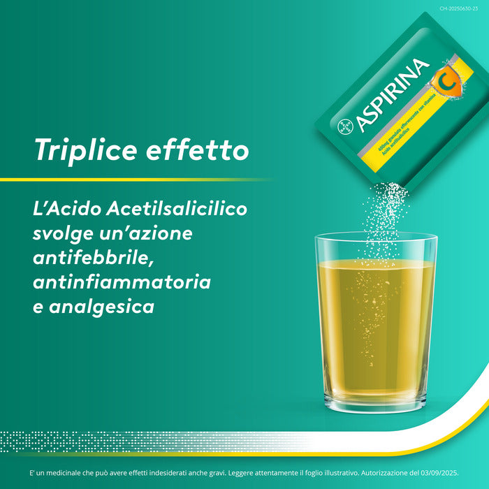 Aspirina C Antinfiammatorio e Antidolorifico per Influenza e Febbre con Vitamina C 10 Buste Arancia