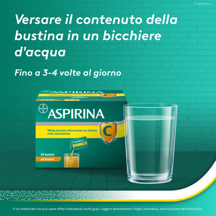 Aspirina C Antinfiammatorio e Antidolorifico per Influenza e Febbre con Vitamina C 10 Buste Arancia