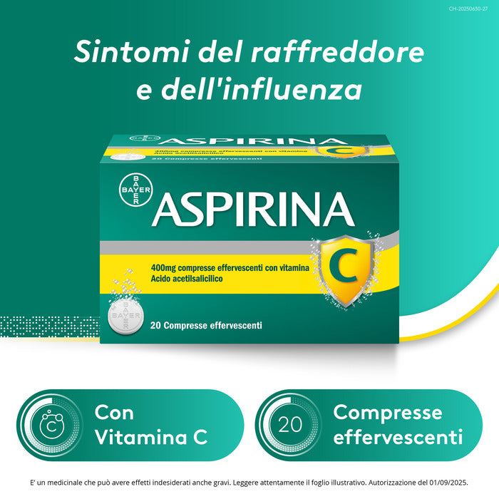 Aspirina C Antinfiammatorio Antidolorifico per Influenza Raffreddore e Febbre con Vitamina C 20 Cpr