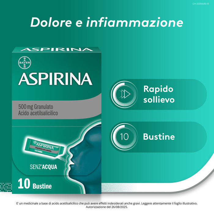 Aspirina in Granuli Senz'Acqua Antidolorifico e Antinfiammatorio contro Mal di Testa e Dolore 10 Bst