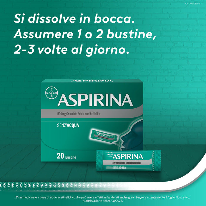 Aspirina in Granuli Senz'Acqua Antidolorifico e Antinfiammatorio contro Mal di Testa e Dolore 20 Bst