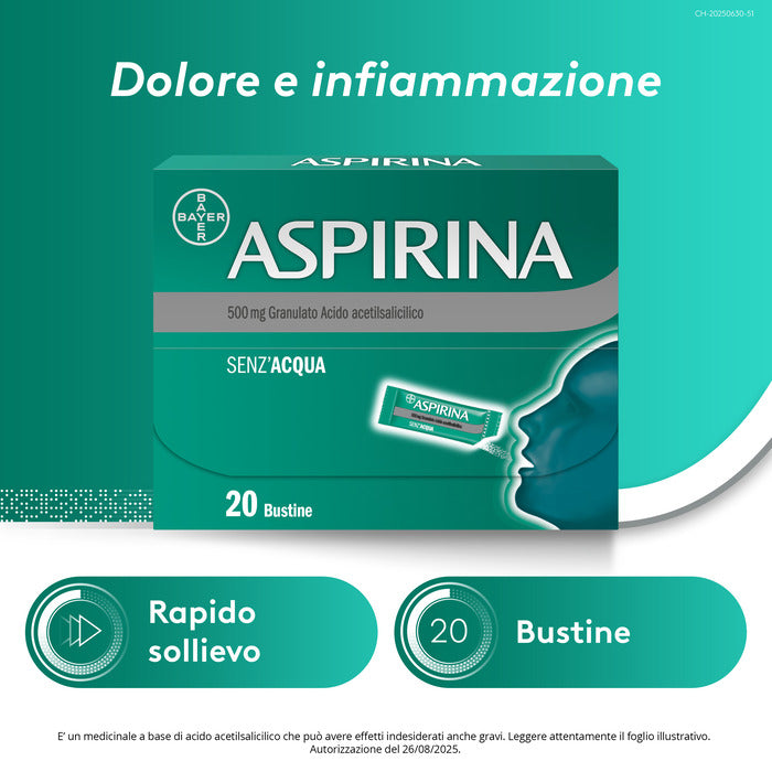 Aspirina in Granuli Senz'Acqua Antidolorifico e Antinfiammatorio contro Mal di Testa e Dolore 20 Bst