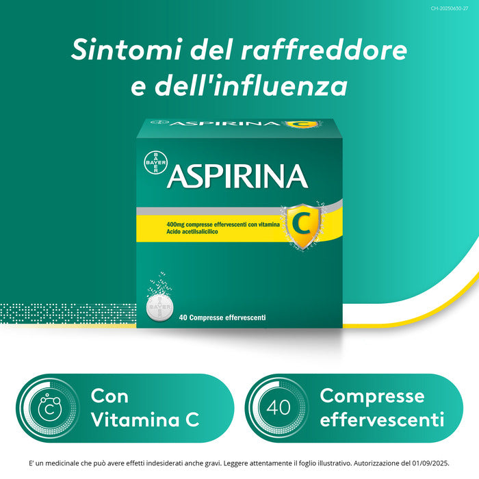 Aspirina C Antinfiammatorio Antidolorifico per Influenza Raffreddore e Febbre con Vitamina C 40 Cpr