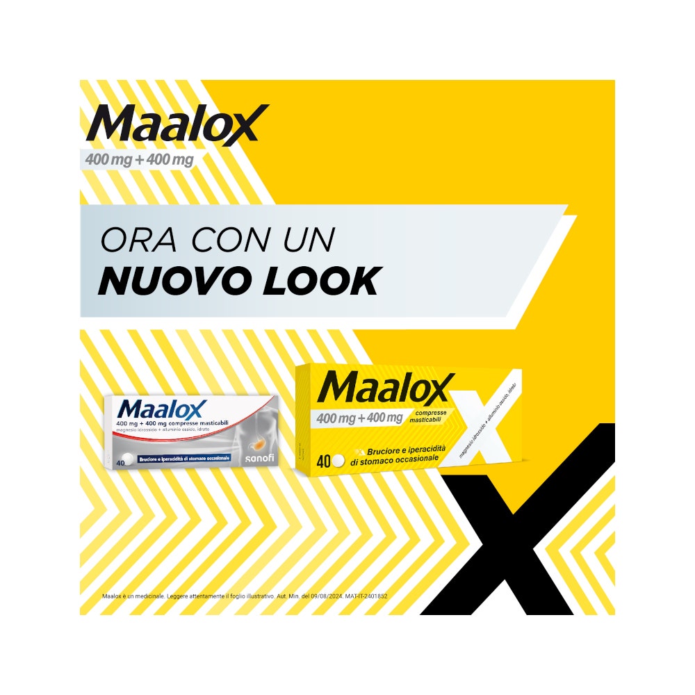 Maalox 400+400 Mg Contro Acidità di Stomaco Occasionale 40 cpr-9