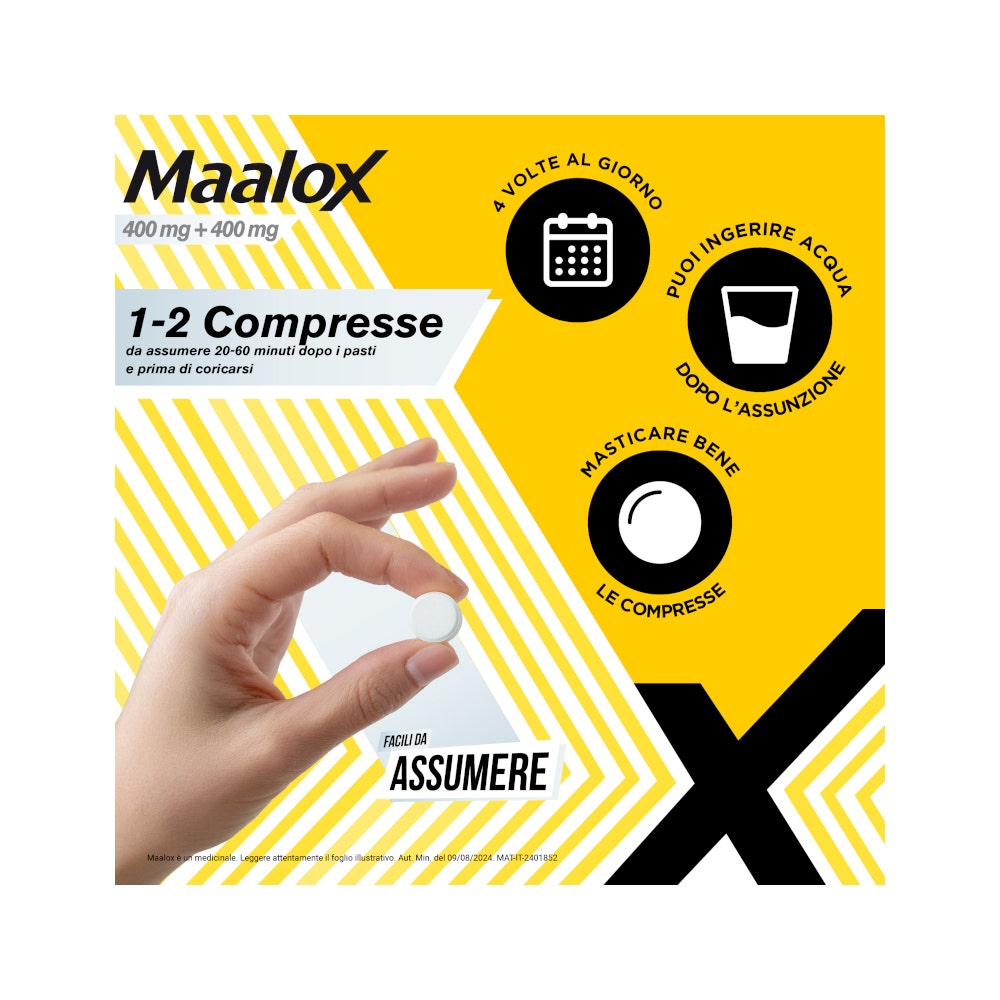 Maalox 400+400 Mg Contro Acidità di Stomaco Occasionale 40 cpr-13