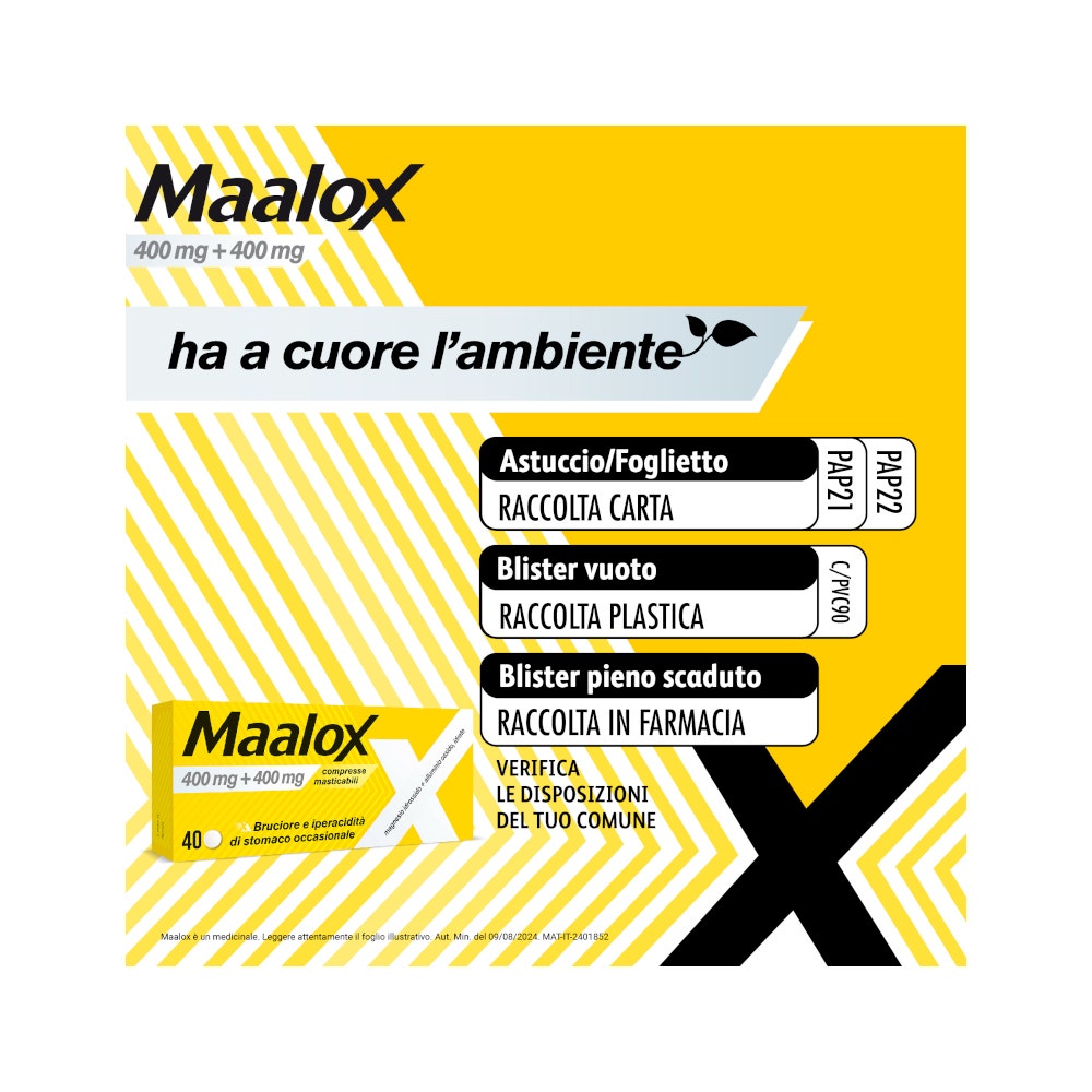 Maalox 400+400 Mg Contro Acidità di Stomaco Occasionale 40 cpr-14