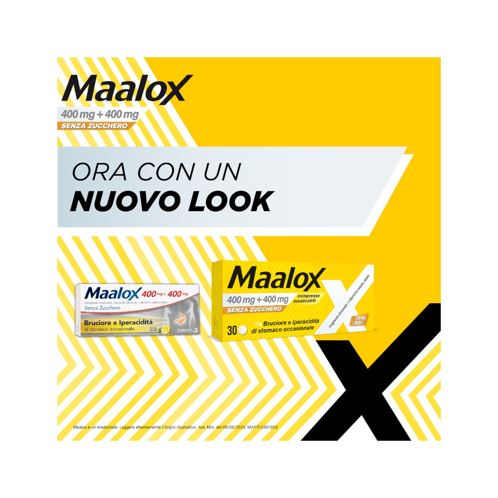 Maalox 400+400 Mg Contro Acidità di Stomaco Occasionale Senza Zucchero 30 cpr-17