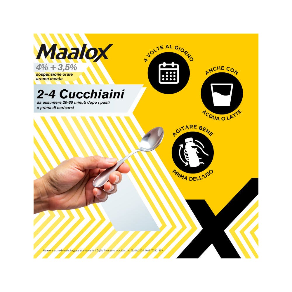 Maalox 400+400 Sospensione Orale Contro Acidità di Stomaco Occasionale 250 ml-6