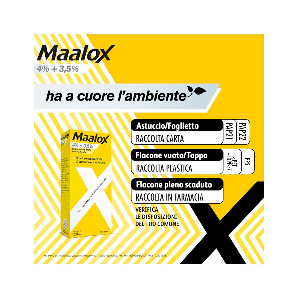 Maalox 400+400 Sospensione Orale Contro Acidità di Stomaco Occasionale 250 ml-7
