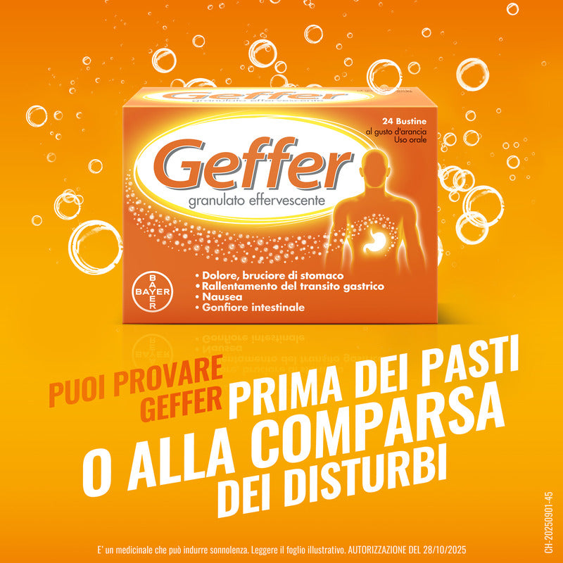 Geffer Granulato Effervescente Antiacido contro Bruciore di Stomaco Nausea e Gonfiore 24 Bustine