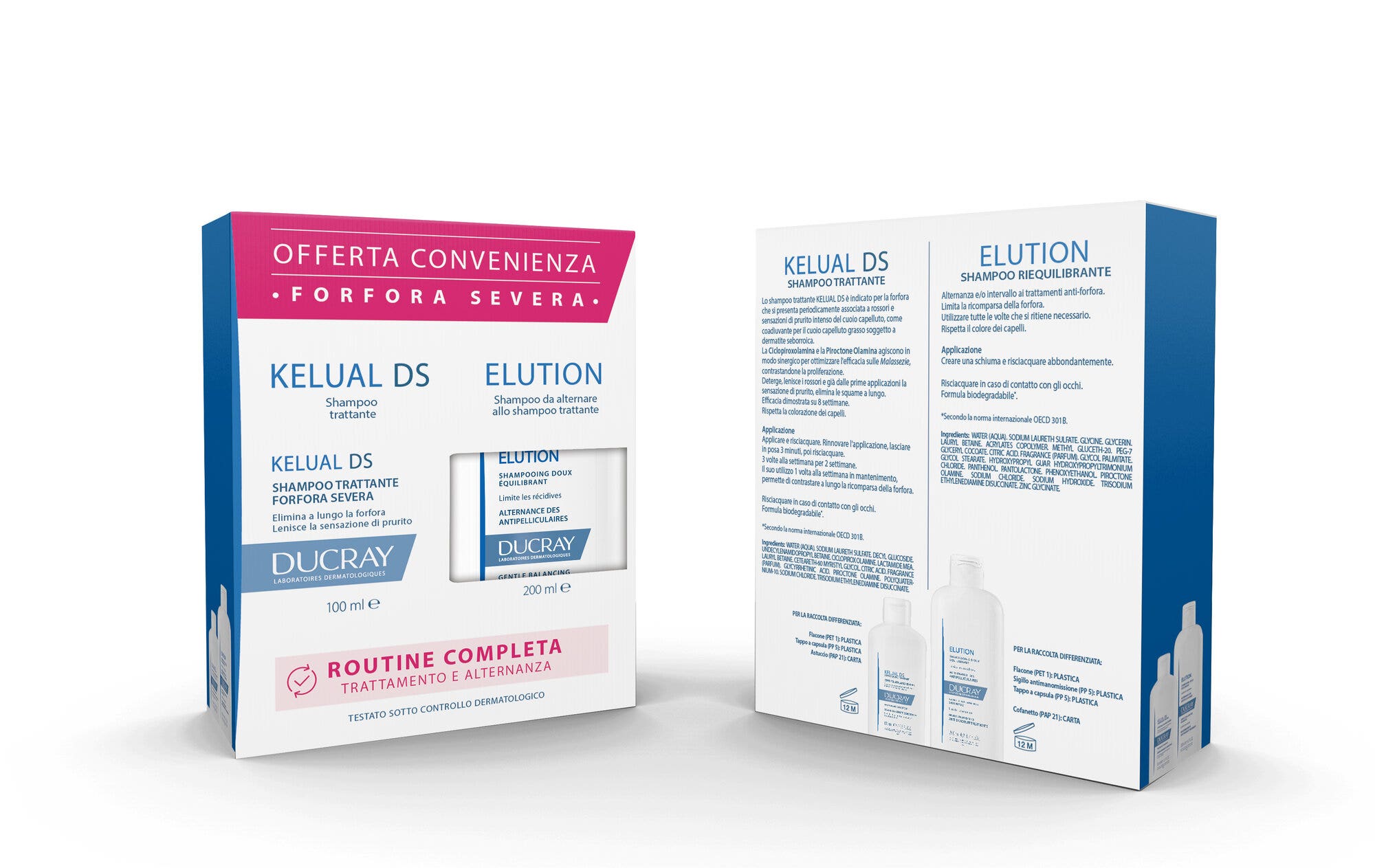 Ducray Cofanetto Routine Kelual DS Shampoo Trattante 100ml + Elution Shampoo Equilibrante Delicato 200ml-2
