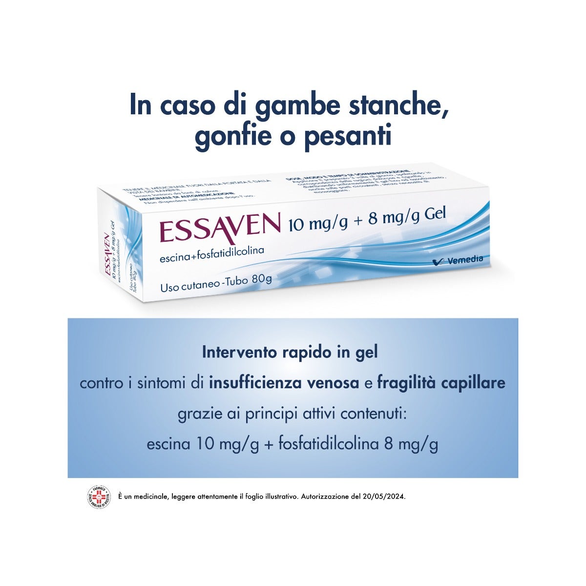 Essaven Gel con Escina 1% per gambe stanche, gonfie e pesanti Tubo da 80g-12