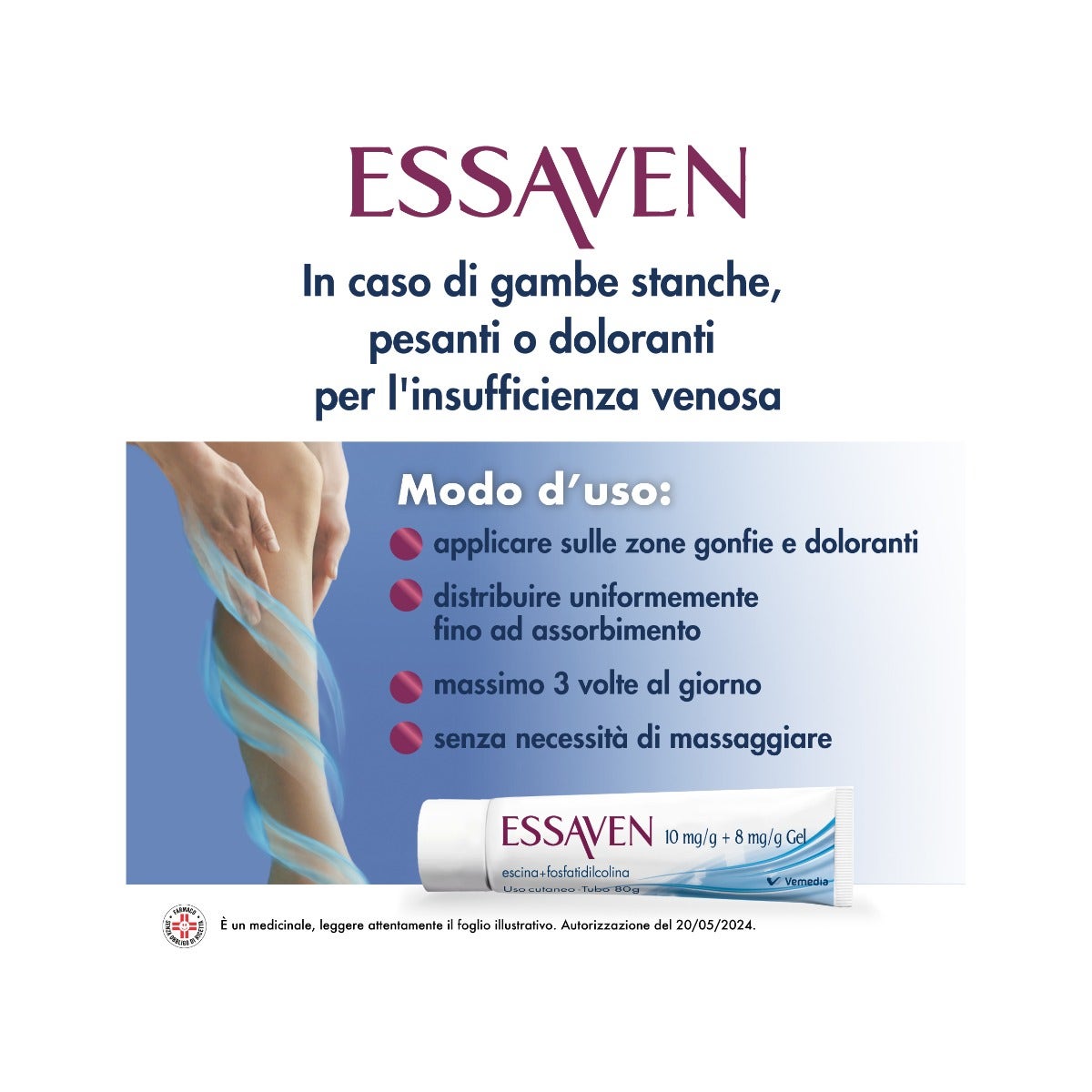 Essaven Gel con Escina 1% per gambe stanche, gonfie e pesanti Tubo da 40g-11