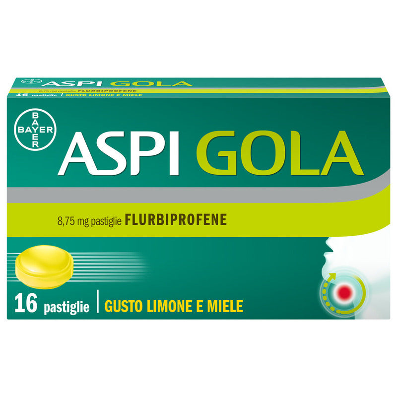Aspi Gola Caramelle Antinfiammatorio per Gola Infiammata e Mal di gola 16 pastiglie Limone Miele