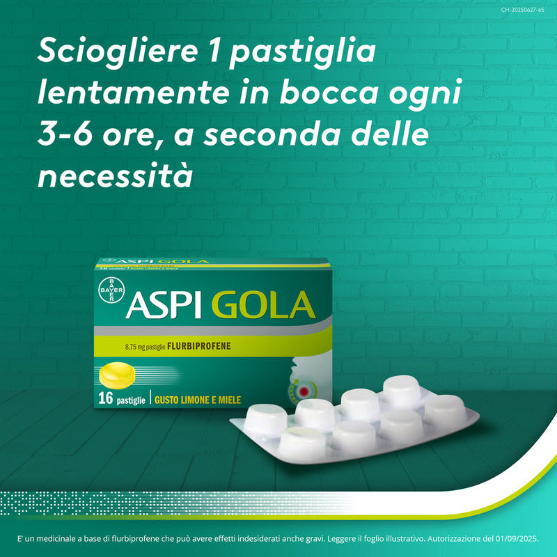 Aspi Gola Caramelle Antinfiammatorio per Gola Infiammata e Mal di gola 16 pastiglie Limone Miele