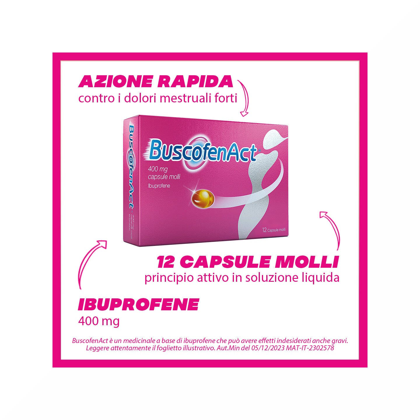 BuscofenAct 400 mg Con Ibuprofene Analgesico Contro Dolori Forti Da Ciclo 12 Capsule Molli-10