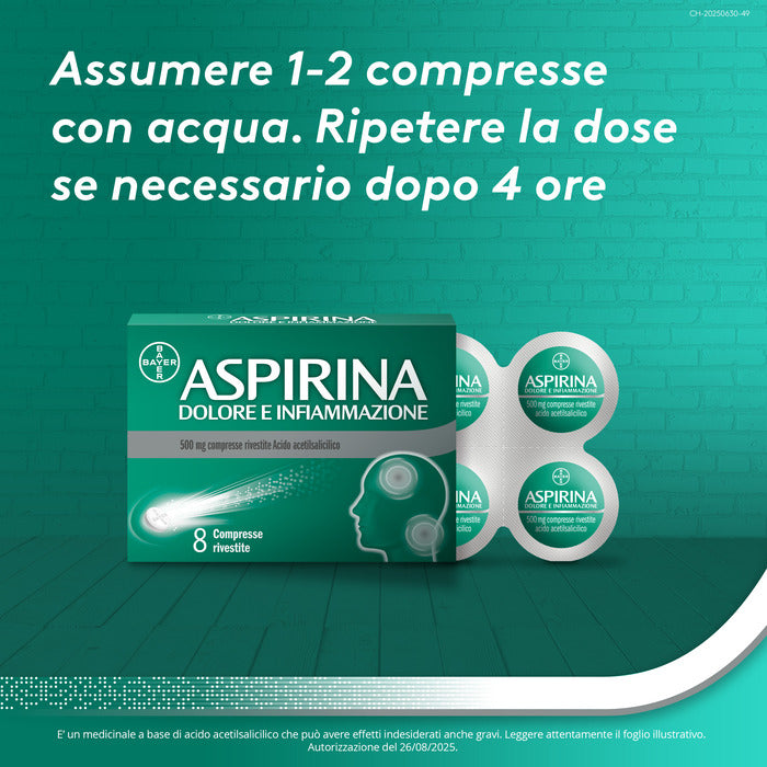 Aspirina Dolore e Infiammazione Antidolorifico Antinfiammatorio per Mal di Testa e Dolori 8 Cpr