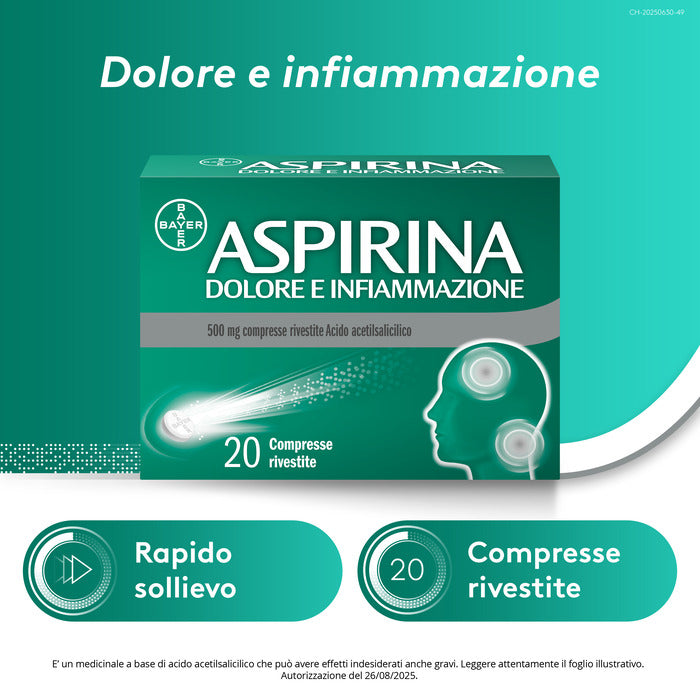 Aspirina Dolore e Infiammazione Antidolorifico Antinfiammatorio per Mal di Testa e Dolori 20 Cpr