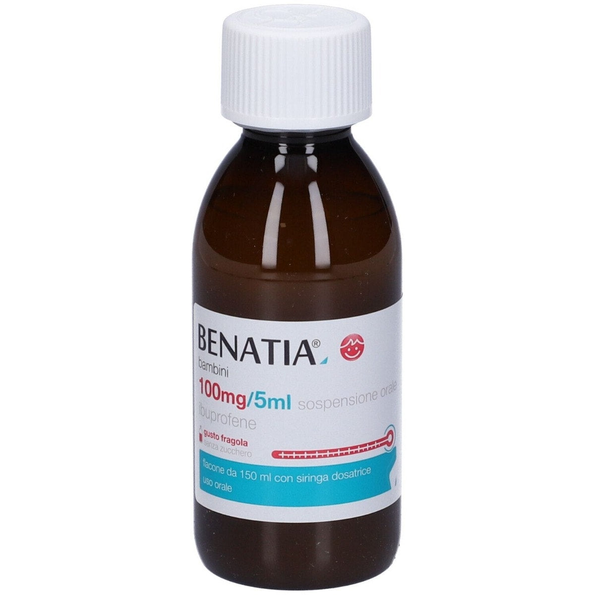 Benatia Bambini 100mg/5ml Sospensione Orale Gusto Fragola Senza Zucchero 1 Flacone in Pet da 150ml con Siringa Dosatrice in pe-0