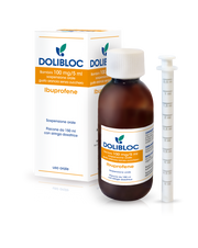 Dolibloc Bambini 100 Mg/5ml Sospensione Orale Gusto Arancia Senza Zucchero 1 Flacone in Pet 150ml con Siringa Dosatrice in pe-0