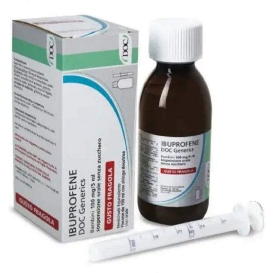 Ibuprofene Doc 100mg/5ml Gusto Fragola 150ml-1