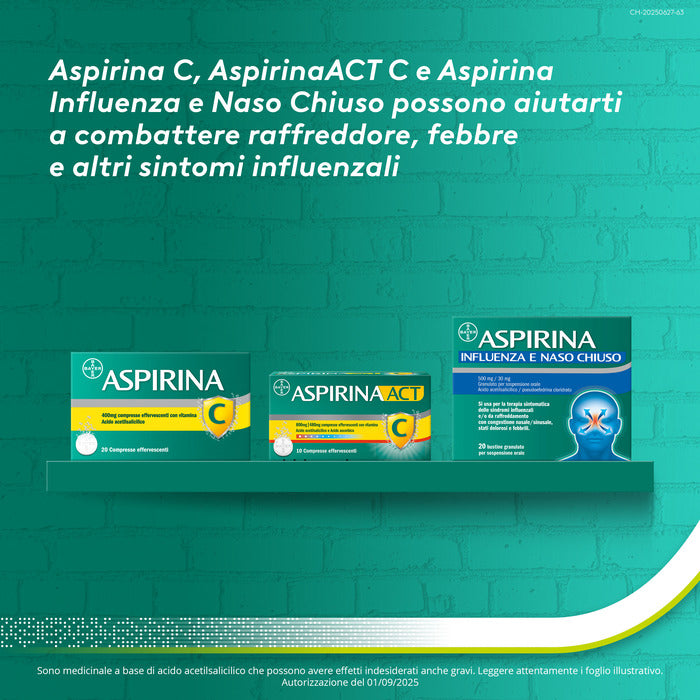 Aspirina Influenza e Naso Chiuso Antidolorifico Decongestionante contro Sintomi Influenzali 10 Buste