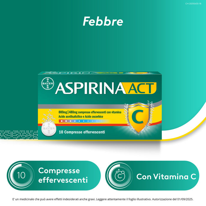 AspirinaACT C antinfiammatorio e antidolorifico per Febbre e  Influenza con Vitamina C 10 Cpr Eff