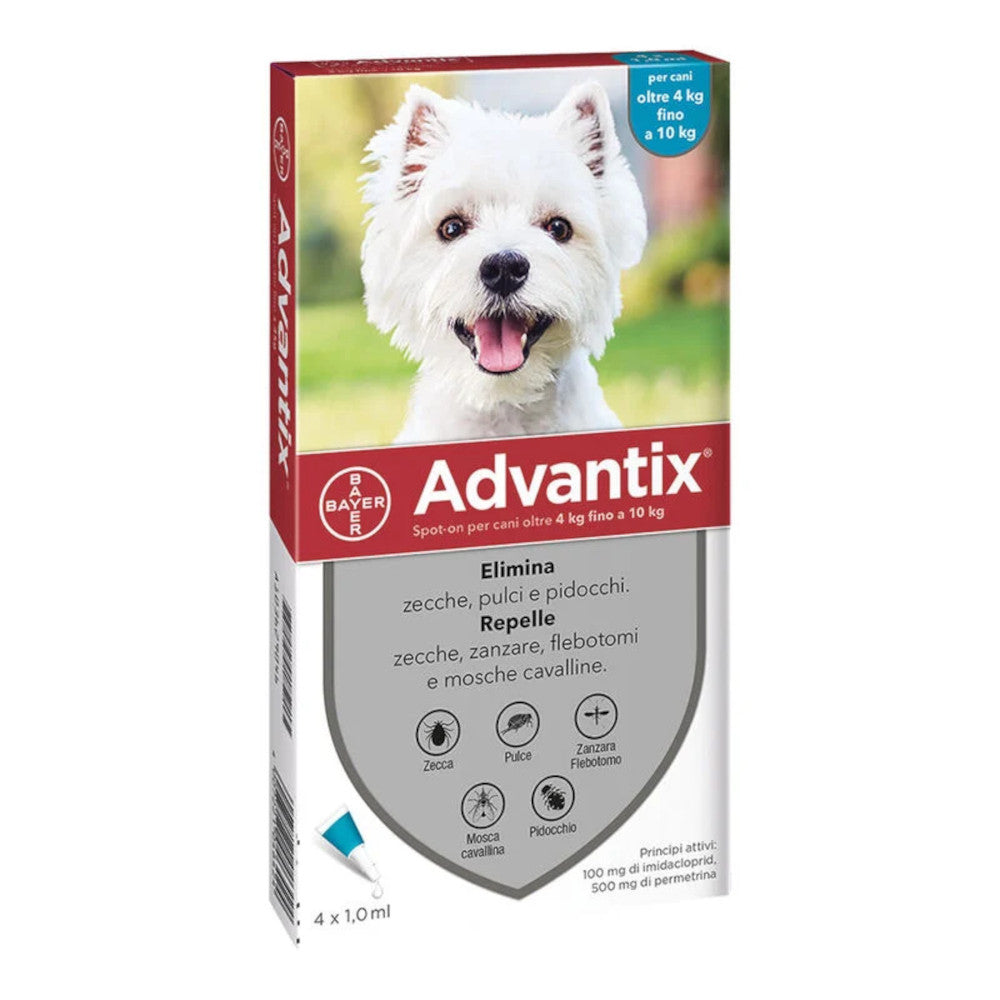 Advantix Spot On Per Cani da 4 a 10 Kg Soluzione 4 Pipette da 1,0ml