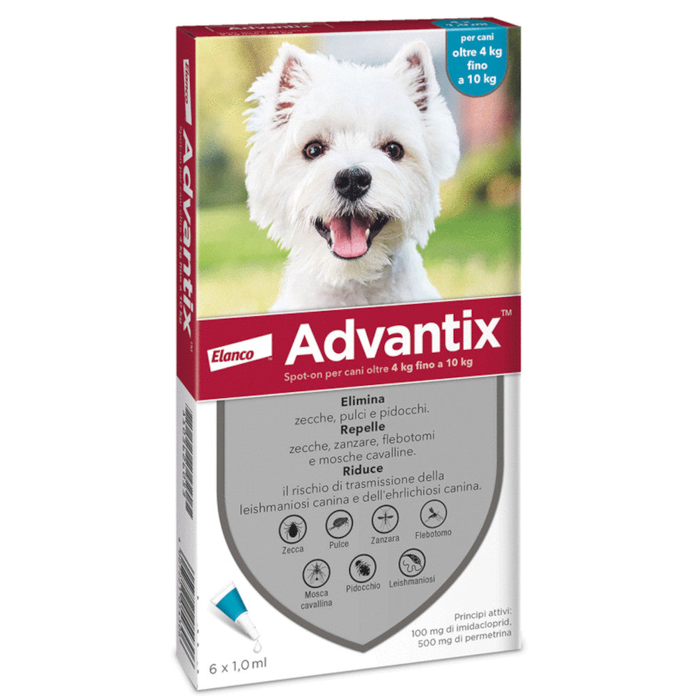 Advantix Spot On Per Cani da 4 a 10 Kg Soluzione 6 Pipette da 1,0 ml