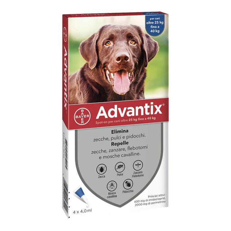 Advantix Spot On Per Cani da 25 a 40 Kg Soluzione 4 Pipette da 4,0 ml