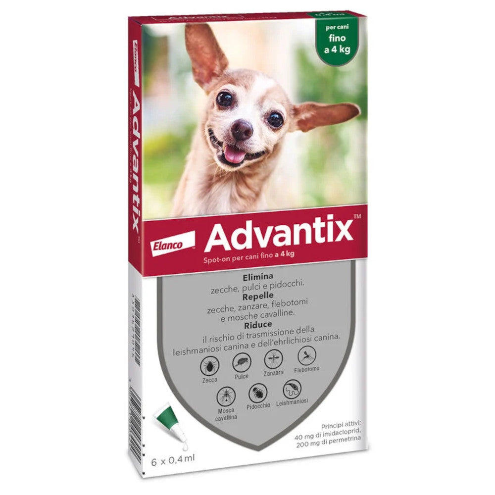 Advantix Spot On Per Cani Fino A 4Kg Soluzione 1 Pipetta da 0,4ml