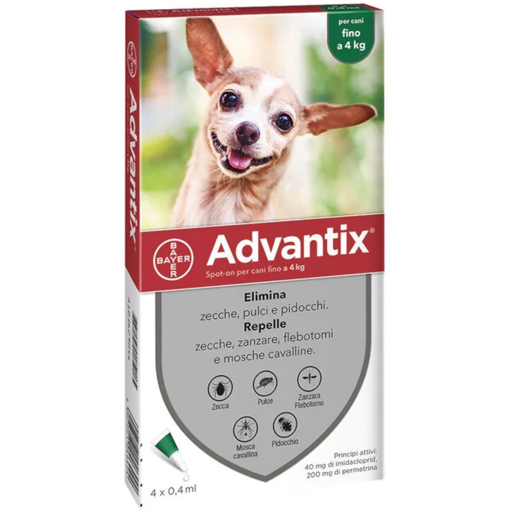 Advantix Spot On Per Cani Fino A 4Kg Soluzione 4 Pipette da 0,4ml