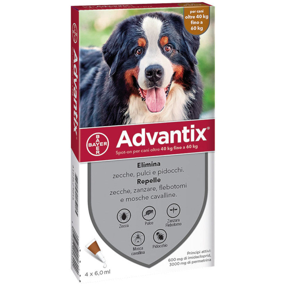 Advantix Spot On Per Cani da 40 a 60 Kg Soluzione 4 Pipette da 6,0ml