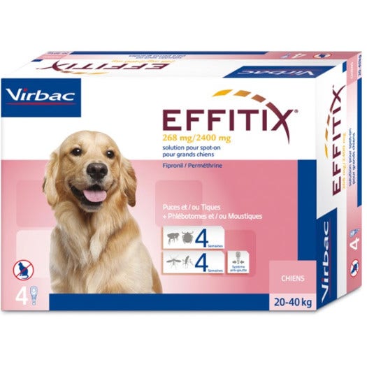 Effitix Spot-On Soluzione 4 Pipette 4,40ml 268mg + 2.400mg Cani Da 20 A 40kg-4
