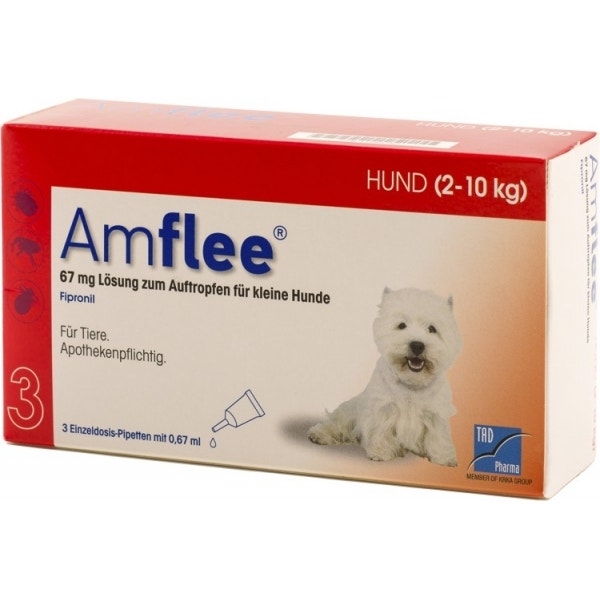 Amflee 0,67ml 67mg Spot-On Soluzione Antiparassitaria Per Cani Da 2 A 10kg 3 Pipette-1