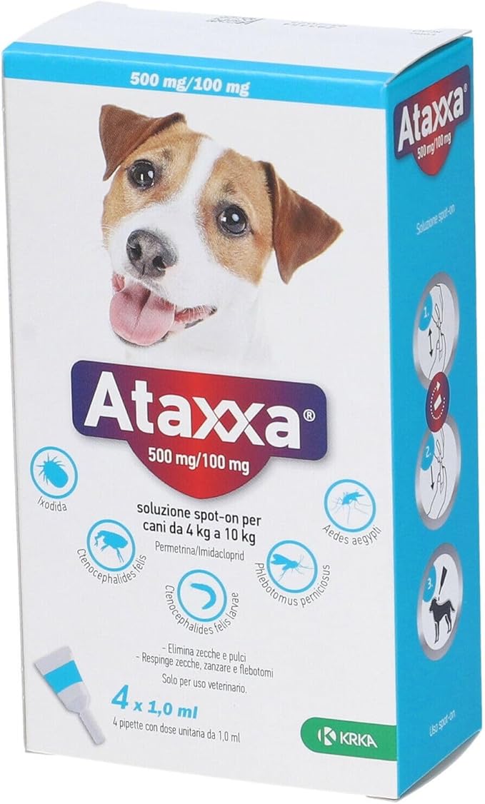 Ataxxa 500mg+100mg per Cani da 4 a 10Kg 4x1ml