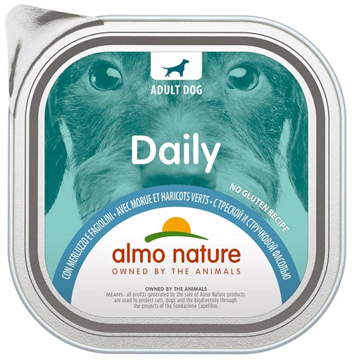 Almo Nature Daily Menu Cibo Umido Merluzzo E Fagiolini Cani Adulti Vaschetta 300g-1
