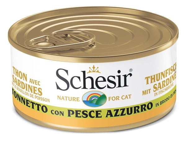 Schesir Tonnetto Con Pesce Azzurro In Brodo Di Pesce Cibo Umido Gatti Adulti Lattina 70g-1