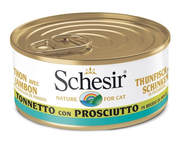Schesir Tonnetto Con Prosciutto In Brodo Di Pesce Cibo Umido Gatti Adulti Lattina 70g-1