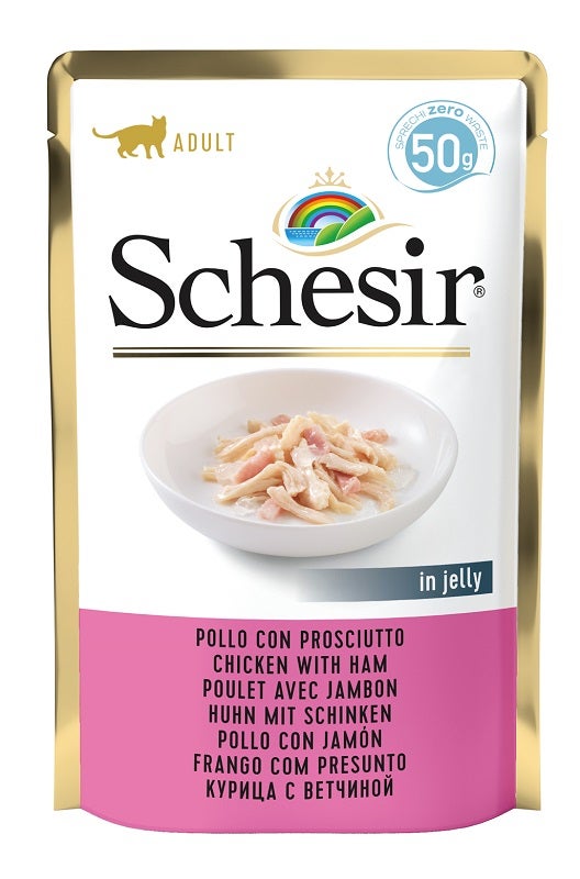 Schesir Pollo Con Prosciutto In Jelly Cibo Umido Gatti Adulti Bustina 50g-1