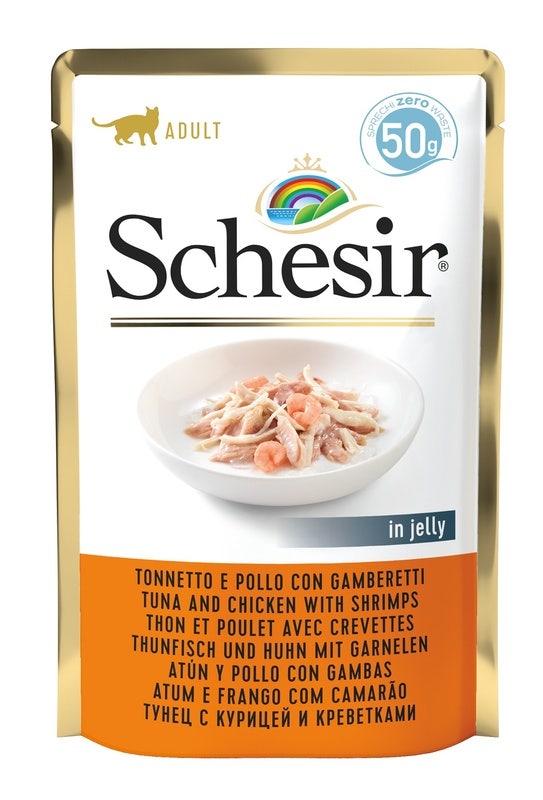 Schesir Tonnetto E Pollo Con Gamberetti Cibo Umido Gatti Adulti Bustina 50g-1