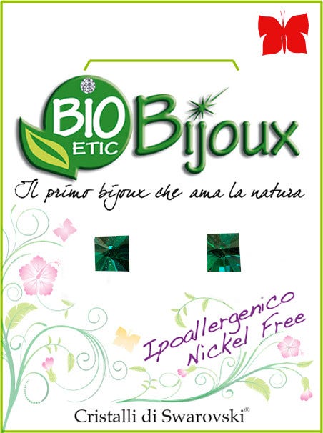 Bioetic Bijoux Orecchino Carre Swarovski Emerald 4mm 1 Paio  - 1