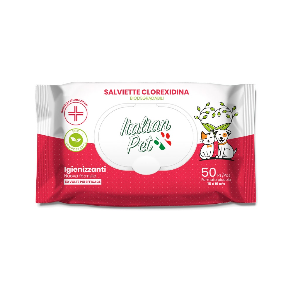 Italian Pet Salviettine Biodegradabili Clorexidina Per Cani/Gatti 15x19cm 50 Pezzi-1