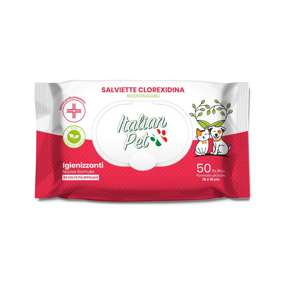 Italian Pet Salviettine Biodegradabili Clorexidina Per Cani/Gatti 15x19cm 50 Pezzi-1