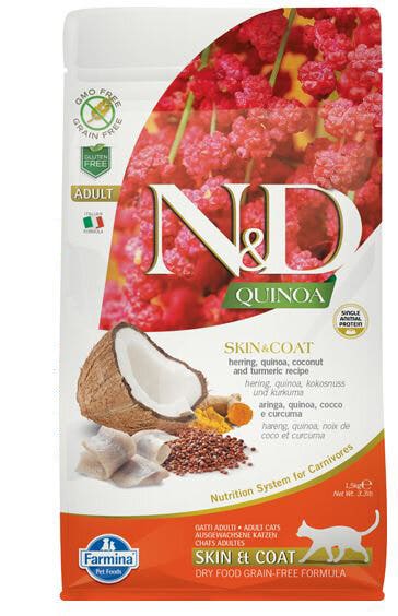 Farmina Natural & Delicious All Breed Quinoa Skin & Coat Aringa Grain Free Cibo Secco Per Gatti 1,5kg-2